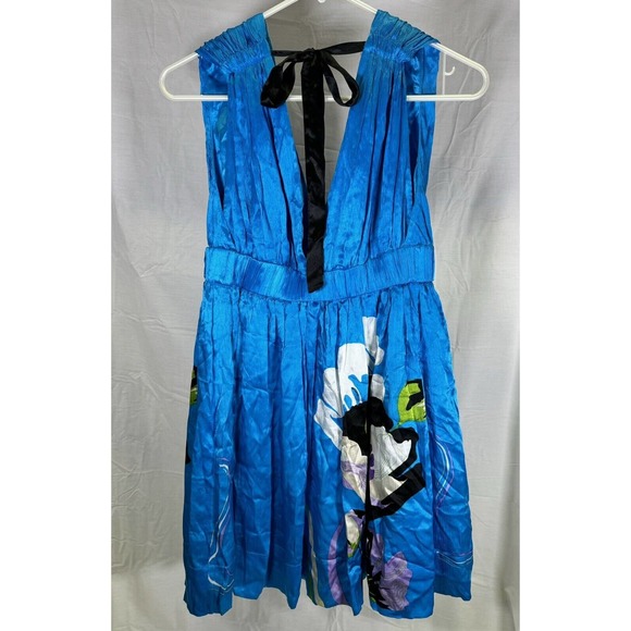 bebe XS Dress Blue Floral Cocktail Beach Silk Wedding Party Silk‎ - Picture 2 of 4